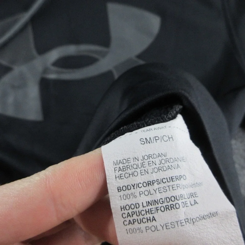 Under Armour Hoodie Mens S Black Pullover Fleece Big Logo Sweatshirt Pockets